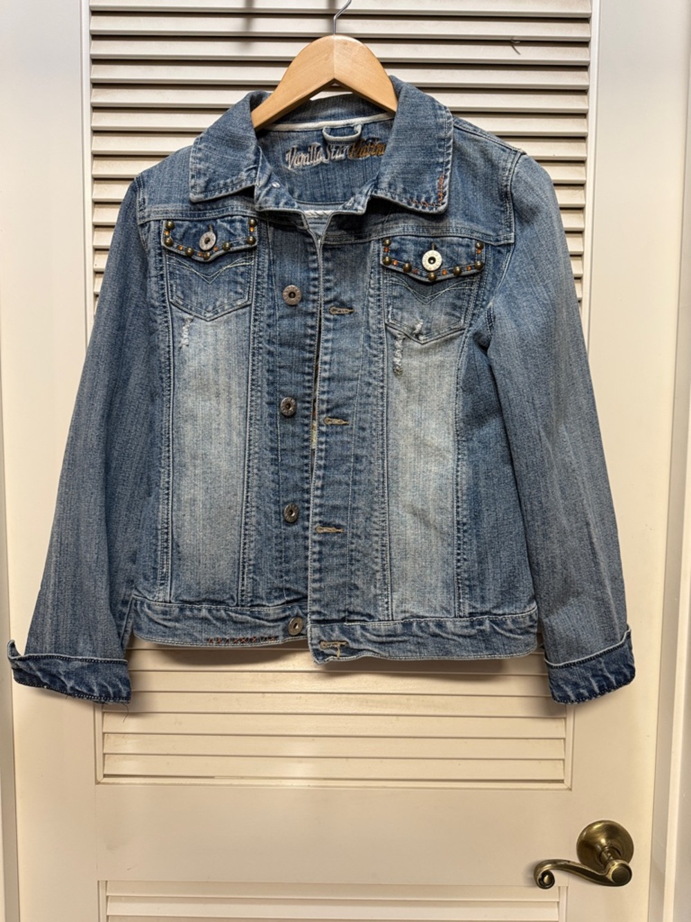 Vanilla Star Light Blue Washed Denim Jacket with embroidered design on back